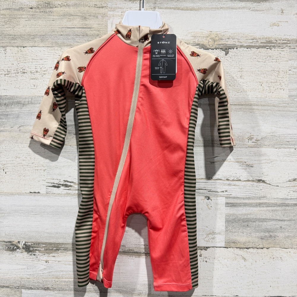 Stonz Sun Suit Baby 0-6M Pink Insect Print UPF 50 Swim Rash Guard NWT